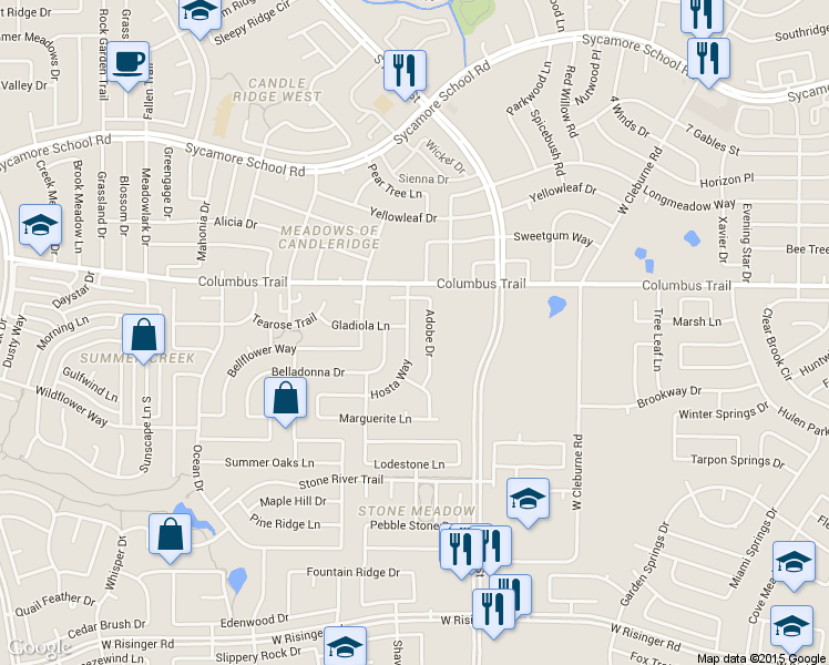 map of restaurants, bars, coffee shops, grocery stores, and more near 7928 Adobe Drive in Fort Worth