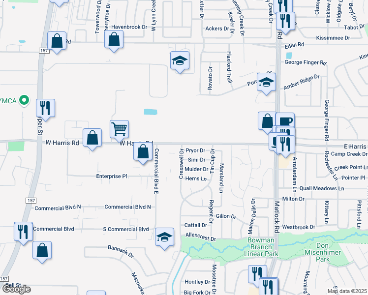 map of restaurants, bars, coffee shops, grocery stores, and more near 917 Pryor Drive in Arlington