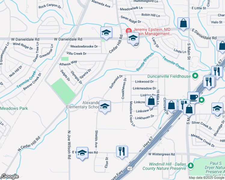 map of restaurants, bars, coffee shops, grocery stores, and more near 418 Softwood Drive in Duncanville