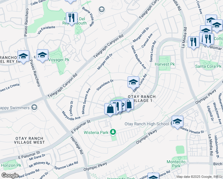 map of restaurants, bars, coffee shops, grocery stores, and more near 1281 Saint Helena Avenue in Chula Vista