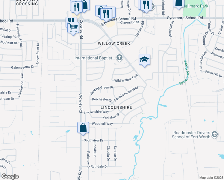 map of restaurants, bars, coffee shops, grocery stores, and more near 9004 Cheshire Street in Fort Worth