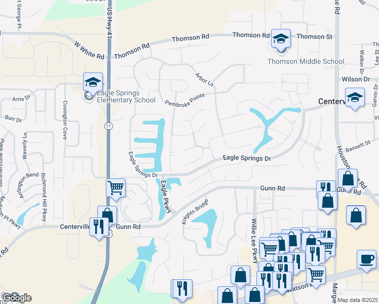 map of restaurants, bars, coffee shops, grocery stores, and more near 102 Orchard Lane in Centerville