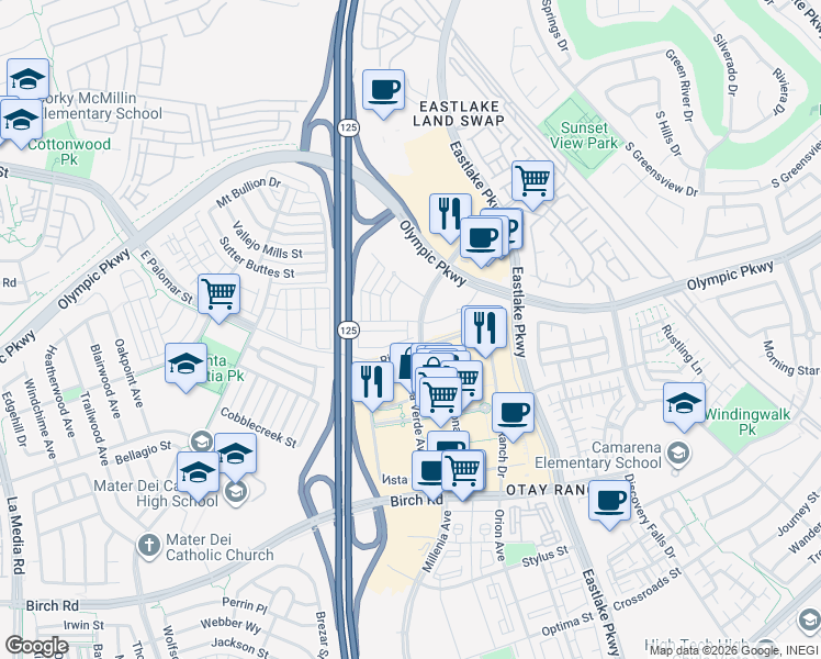map of restaurants, bars, coffee shops, grocery stores, and more near 1455 Banahaw Way in Chula Vista