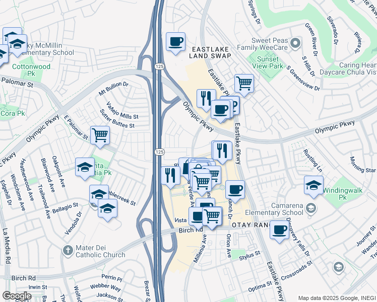 map of restaurants, bars, coffee shops, grocery stores, and more near 1455 Banahaw Way in Chula Vista