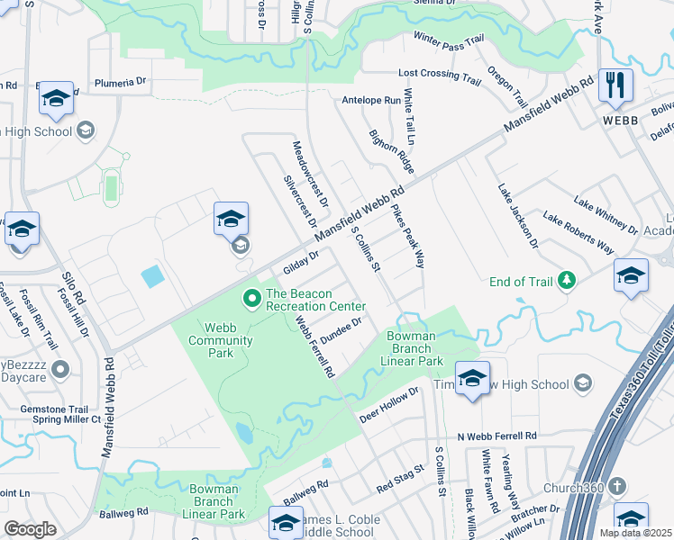 map of restaurants, bars, coffee shops, grocery stores, and more near 1410 Kilkenny Drive in Arlington