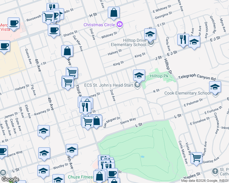 map of restaurants, bars, coffee shops, grocery stores, and more near 189 Millan Street in Chula Vista