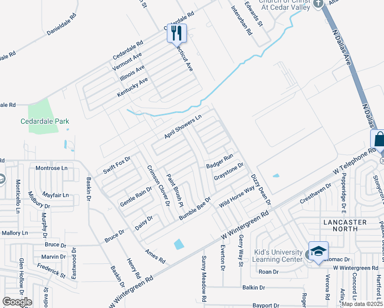 map of restaurants, bars, coffee shops, grocery stores, and more near 1205 Flower Ridge Drive in Lancaster