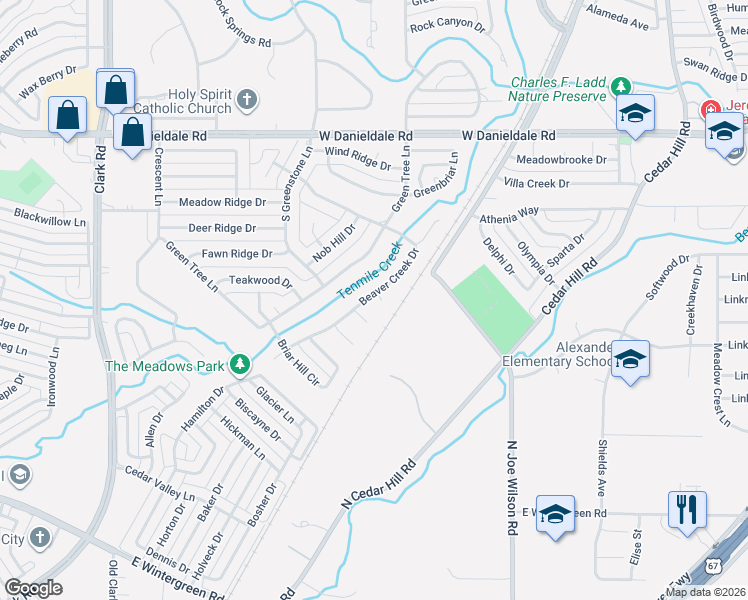 map of restaurants, bars, coffee shops, grocery stores, and more near 1718 Beaver Creek Circle in Duncanville