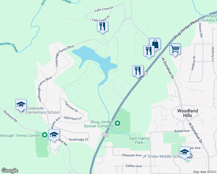 map of restaurants, bars, coffee shops, grocery stores, and more near 1181 Northlake Drive in Auburn