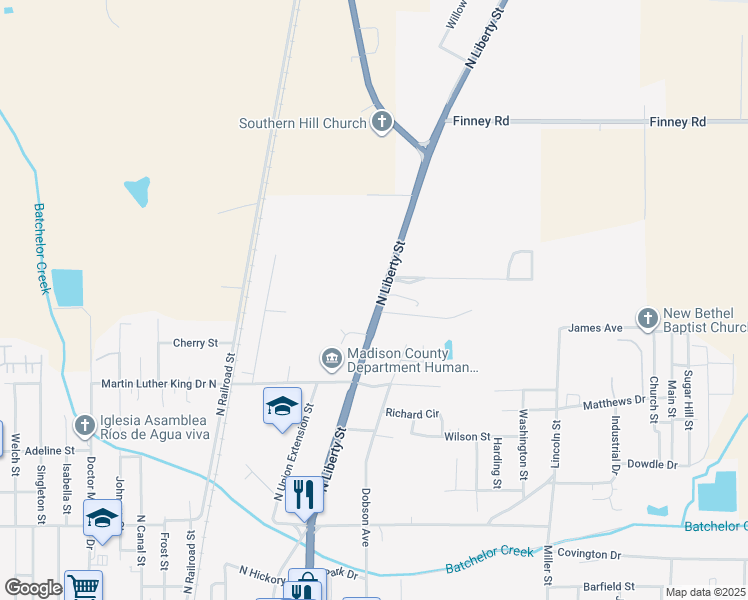 map of restaurants, bars, coffee shops, grocery stores, and more near 3536 North Liberty Street in Canton