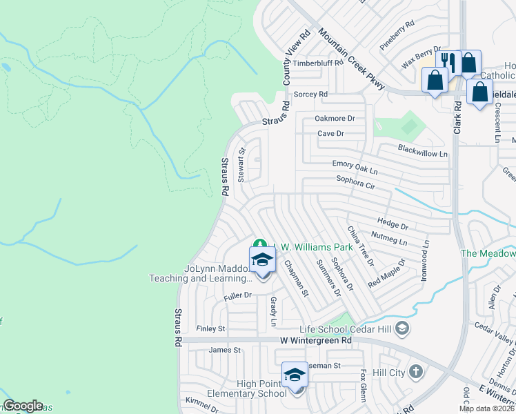 map of restaurants, bars, coffee shops, grocery stores, and more near 1639 Chapman Street in Cedar Hill