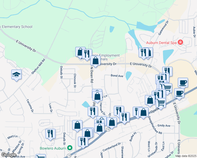map of restaurants, bars, coffee shops, grocery stores, and more near 1099 Pickett Ct in Auburn