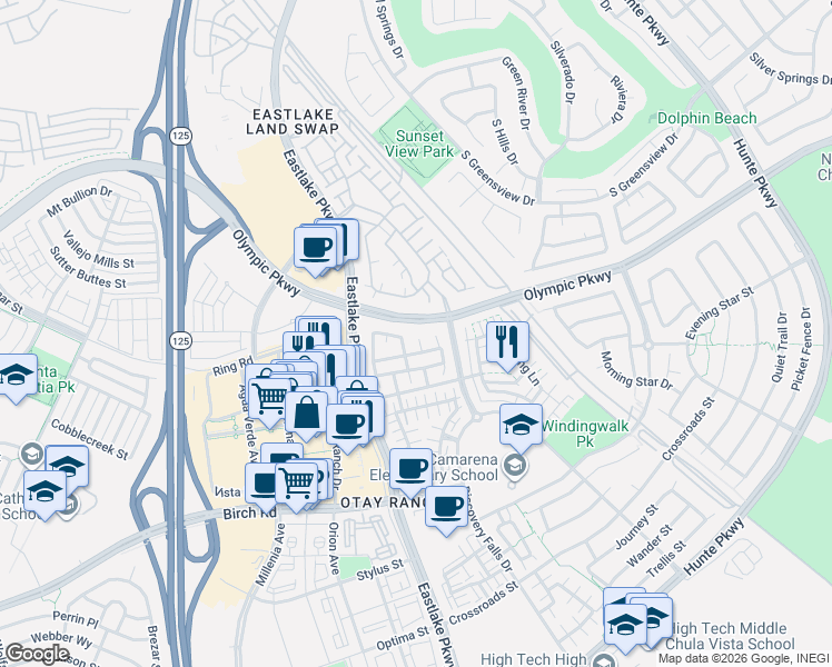 map of restaurants, bars, coffee shops, grocery stores, and more near 1549 1st Star Drive in Chula Vista