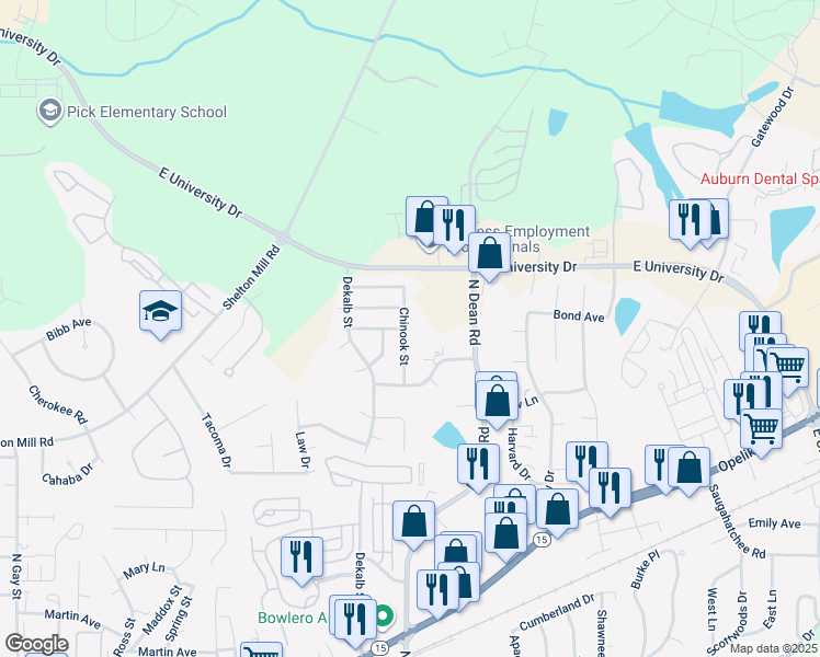 map of restaurants, bars, coffee shops, grocery stores, and more near 1048 Chinook Street in Auburn
