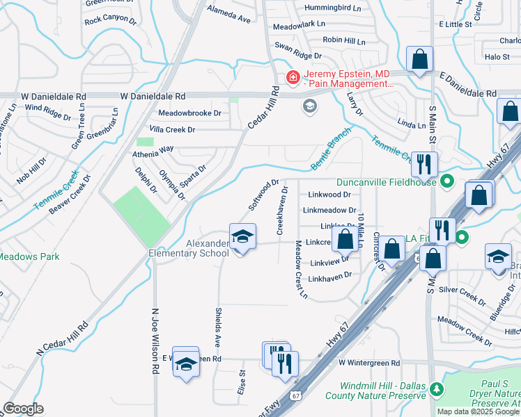 map of restaurants, bars, coffee shops, grocery stores, and more near 418 Softwood Drive in Duncanville