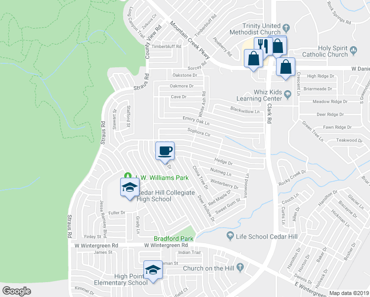 map of restaurants, bars, coffee shops, grocery stores, and more near 7318 Hedge Drive in Dallas