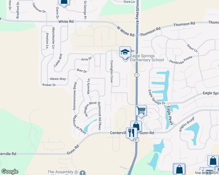 map of restaurants, bars, coffee shops, grocery stores, and more near 336 Waverly Lane in Byron