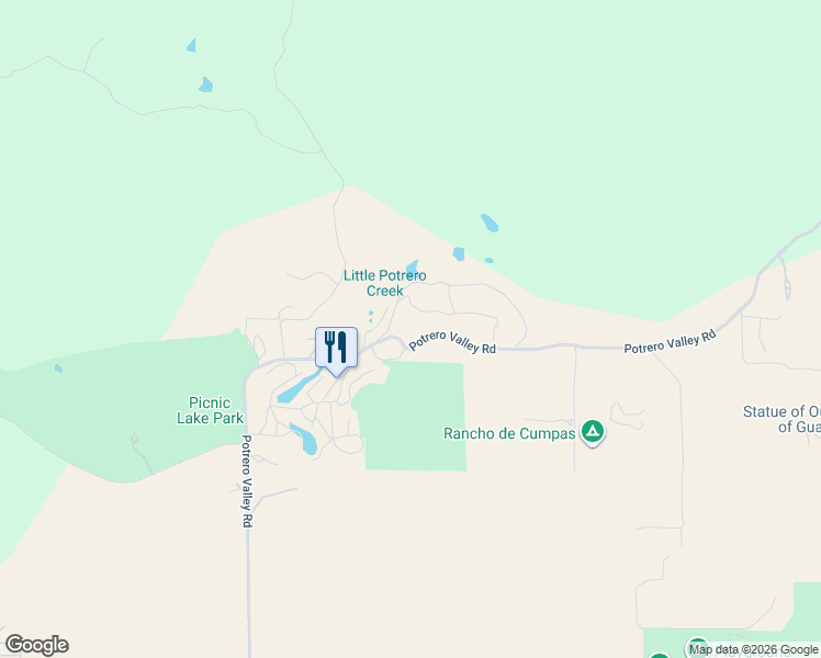 map of restaurants, bars, coffee shops, grocery stores, and more near 1375 Potrero Circle in Potrero