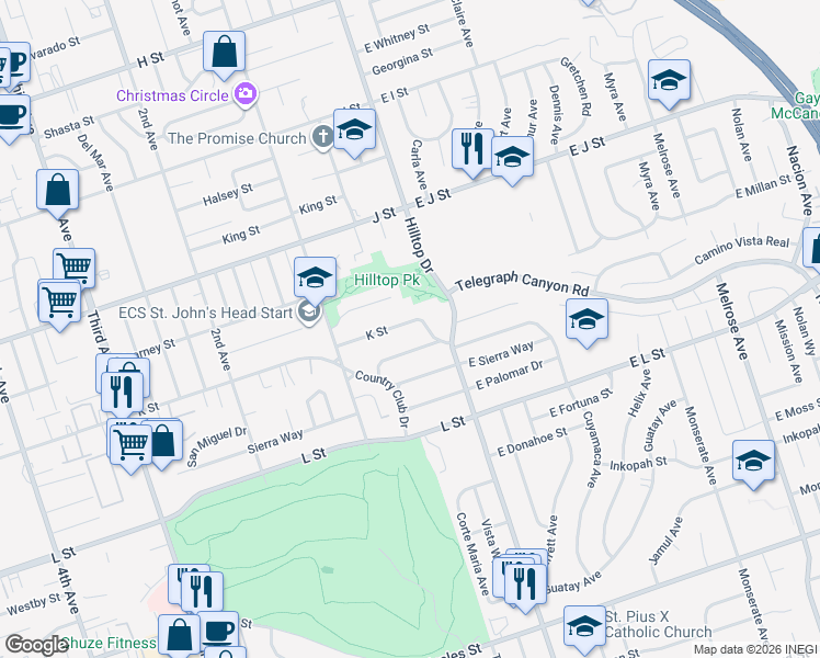 map of restaurants, bars, coffee shops, grocery stores, and more near 816 Vista Way in Chula Vista