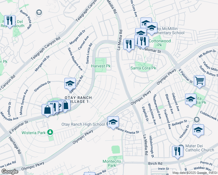 map of restaurants, bars, coffee shops, grocery stores, and more near 1601 Piedmont Street in Chula Vista