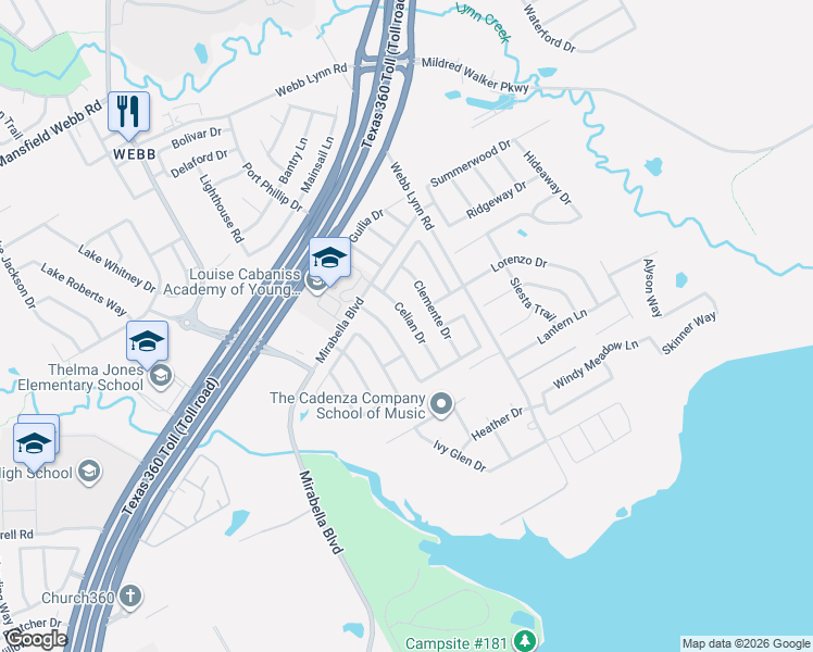 map of restaurants, bars, coffee shops, grocery stores, and more near 2940 Santa Sabina Drive in Grand Prairie