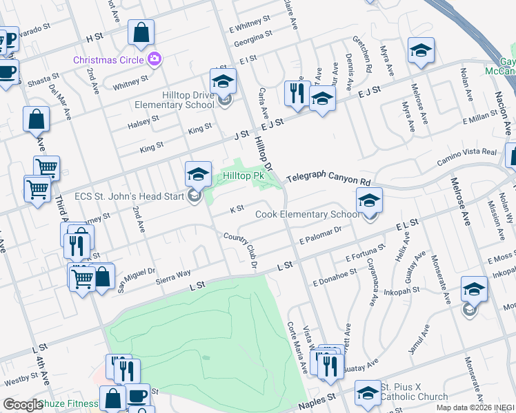 map of restaurants, bars, coffee shops, grocery stores, and more near 816 Vista Way in Chula Vista