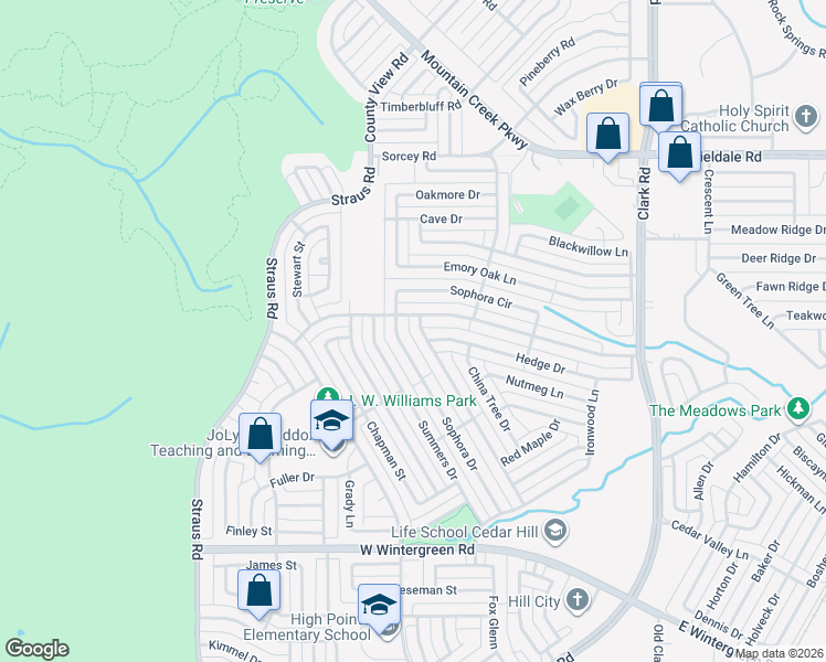 map of restaurants, bars, coffee shops, grocery stores, and more near 9530 Sophora Drive in Dallas