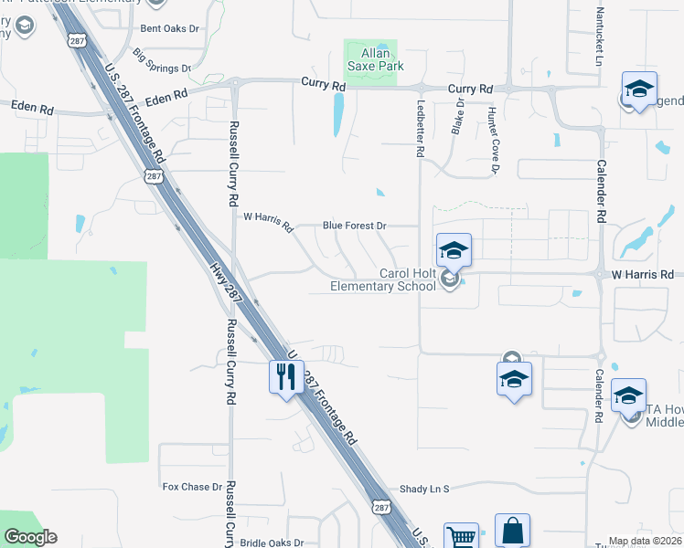 map of restaurants, bars, coffee shops, grocery stores, and more near 3505 Vista Chase Court in Arlington