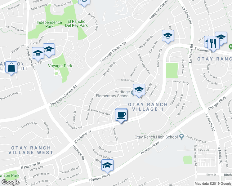 map of restaurants, bars, coffee shops, grocery stores, and more near 1284 Saint Helena Avenue in Chula Vista