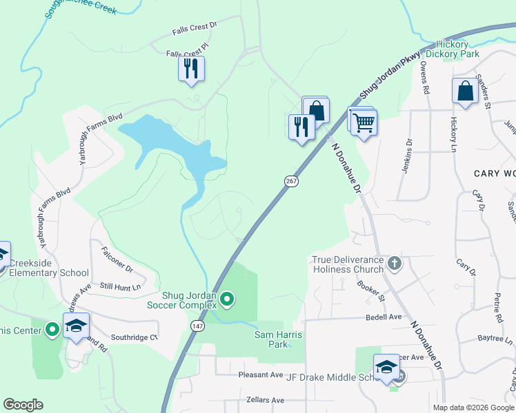 map of restaurants, bars, coffee shops, grocery stores, and more near 1520 Shug Jordan Parkway in Auburn