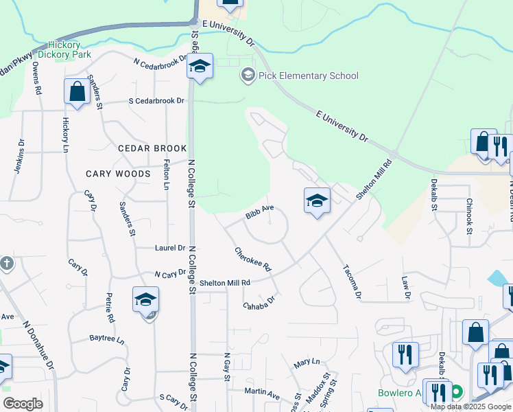 map of restaurants, bars, coffee shops, grocery stores, and more near 211 Bibb Avenue in Auburn