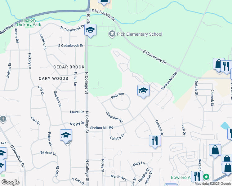 map of restaurants, bars, coffee shops, grocery stores, and more near 211 Bibb Avenue in Auburn
