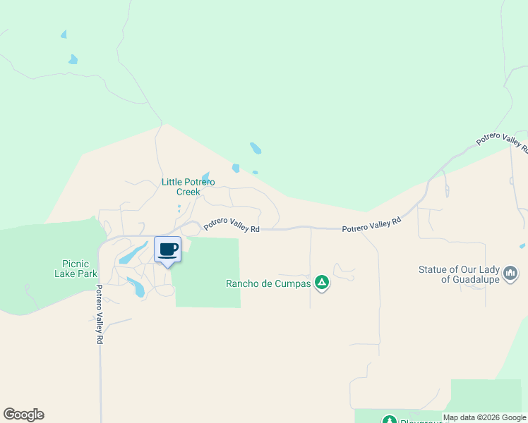 map of restaurants, bars, coffee shops, grocery stores, and more near 1655 Potrero Circle in Potrero