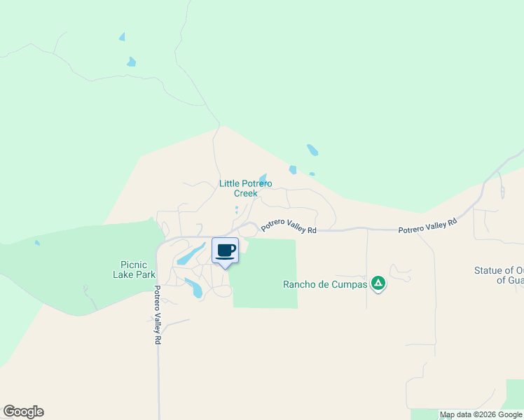 map of restaurants, bars, coffee shops, grocery stores, and more near 1375 Potrero Circle in Potrero