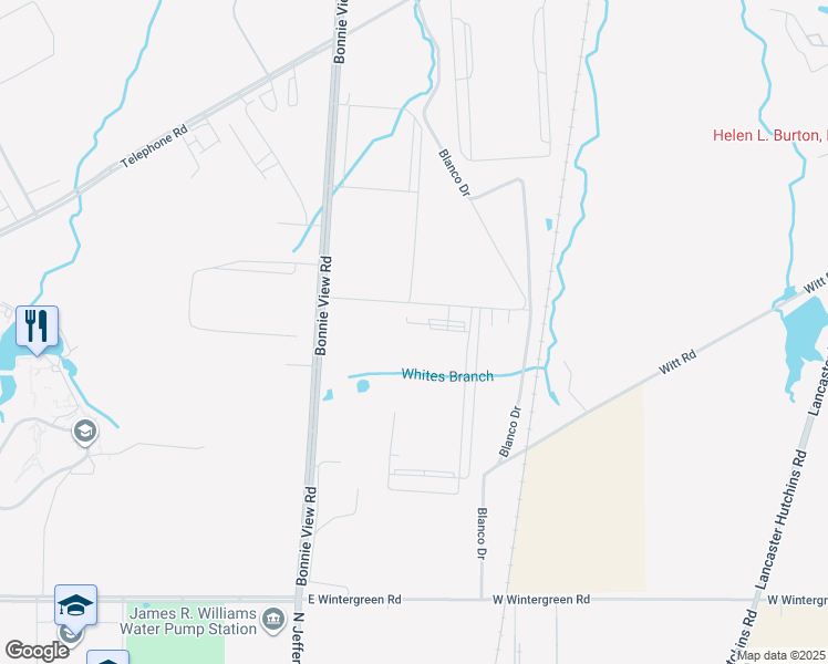 map of restaurants, bars, coffee shops, grocery stores, and more near 9900 Bonnie View Road in Dallas