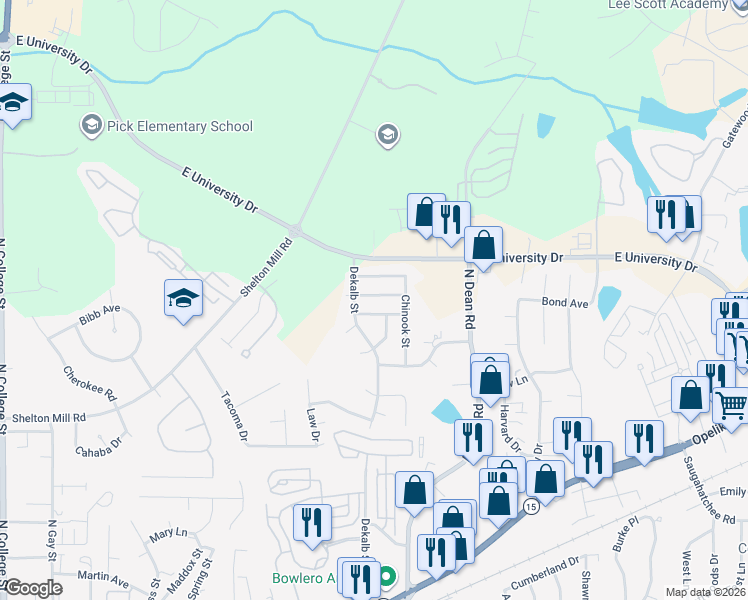 map of restaurants, bars, coffee shops, grocery stores, and more near 828 Choctaw Avenue in Auburn