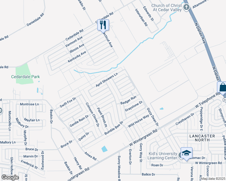map of restaurants, bars, coffee shops, grocery stores, and more near 3116 Amber Waves Lane in Lancaster