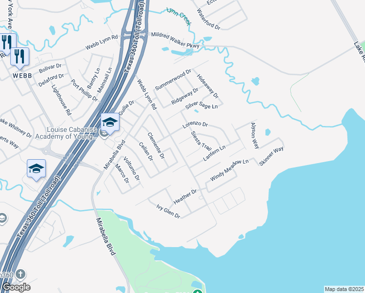 map of restaurants, bars, coffee shops, grocery stores, and more near 5928 Prairie View Court in Grand Prairie