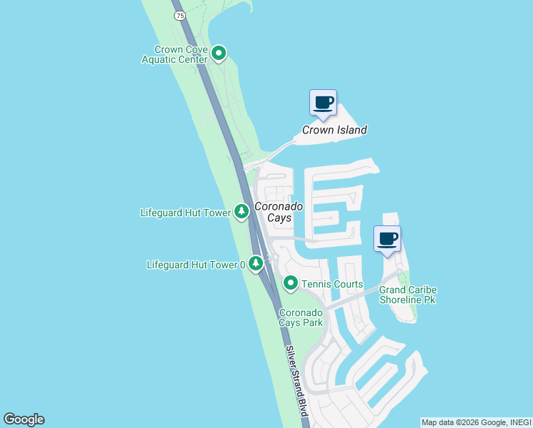 map of restaurants, bars, coffee shops, grocery stores, and more near 44 Half Moon Bend in Coronado