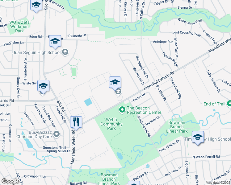 map of restaurants, bars, coffee shops, grocery stores, and more near 1201 Mansfield Webb Road in Arlington