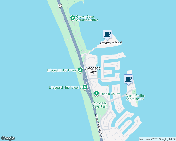 map of restaurants, bars, coffee shops, grocery stores, and more near 44 Half Moon Bend in Coronado