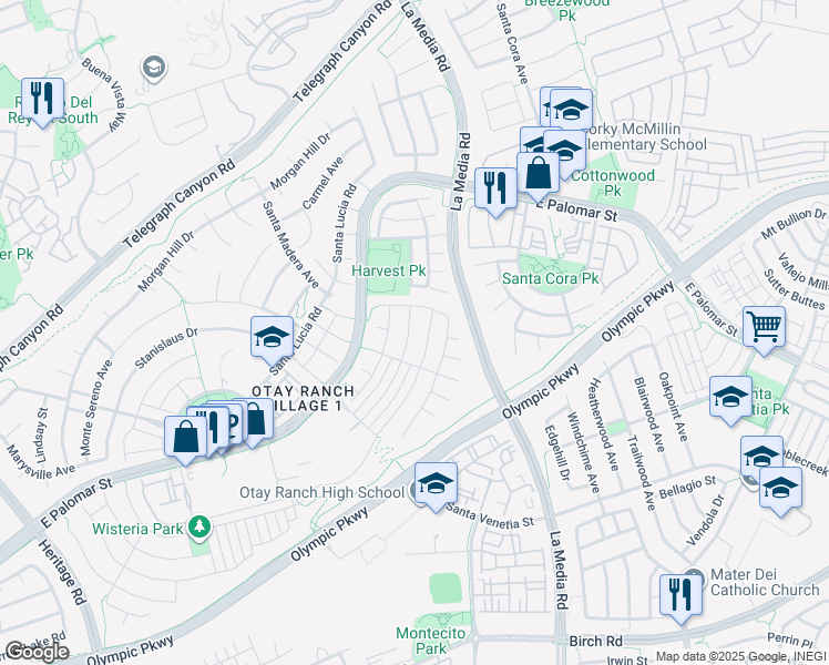 map of restaurants, bars, coffee shops, grocery stores, and more near 1616 Gold Run Road in Chula Vista