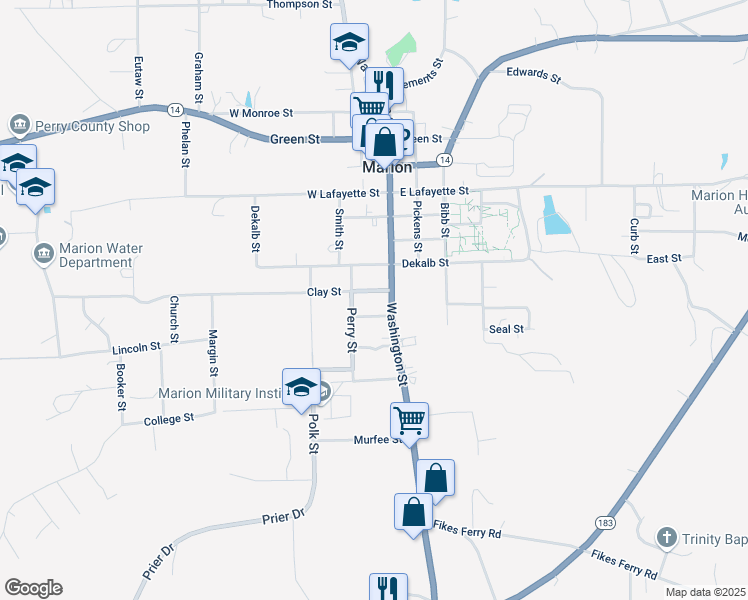map of restaurants, bars, coffee shops, grocery stores, and more near 100-198 Clay Street in Marion