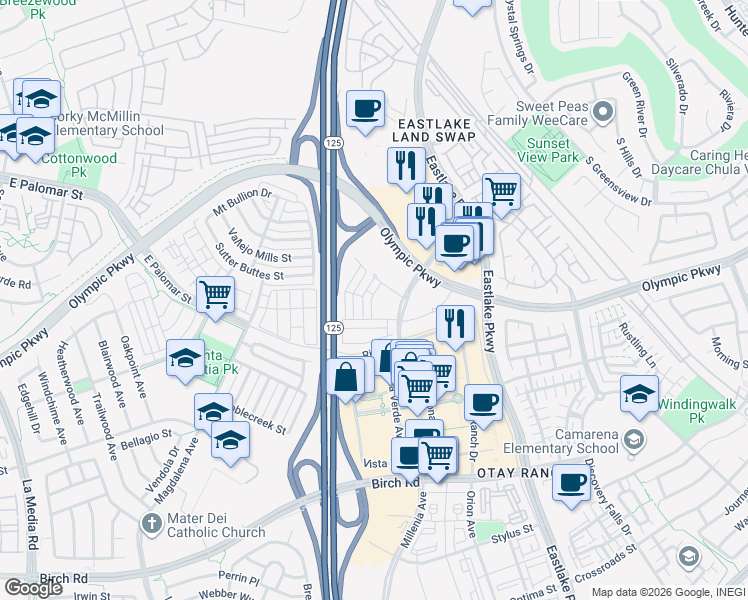 map of restaurants, bars, coffee shops, grocery stores, and more near 1425 Sulu Sea Lane in Chula Vista