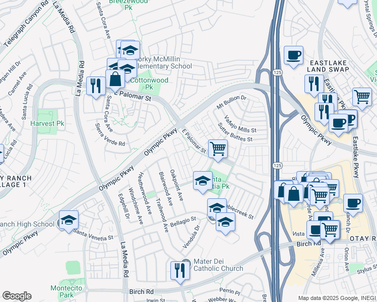 map of restaurants, bars, coffee shops, grocery stores, and more near 1367 Burgundy Drive in Chula Vista