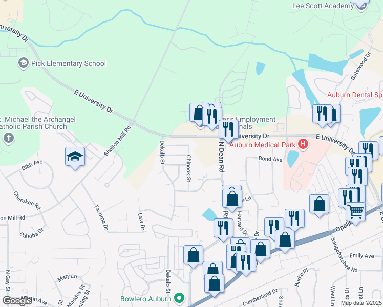 map of restaurants, bars, coffee shops, grocery stores, and more near 1124 Chinook Street in Auburn