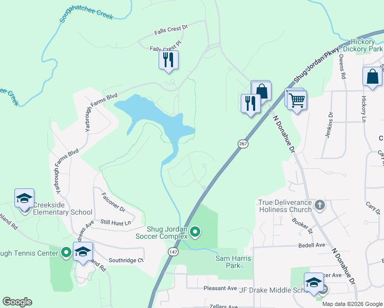map of restaurants, bars, coffee shops, grocery stores, and more near 1164 Northlake Drive in Auburn
