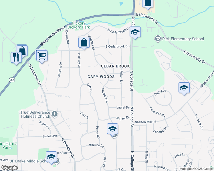 map of restaurants, bars, coffee shops, grocery stores, and more near 1100 Sanders Street in Auburn