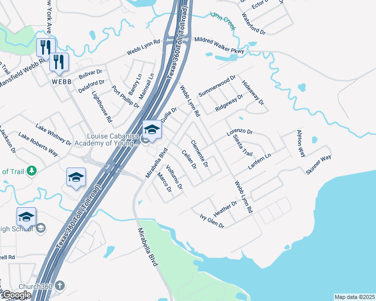 map of restaurants, bars, coffee shops, grocery stores, and more near 2972 Celian Drive in Grand Prairie