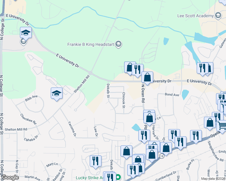 map of restaurants, bars, coffee shops, grocery stores, and more near 828 Choctaw Avenue in Auburn